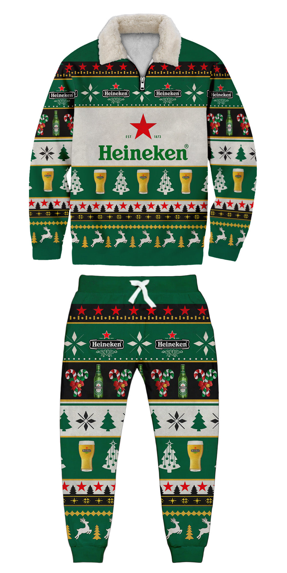Unisex 3D Printed Heineken Beer Ugly Quarter Zip Sweatshirt & Sweatpant Set-10