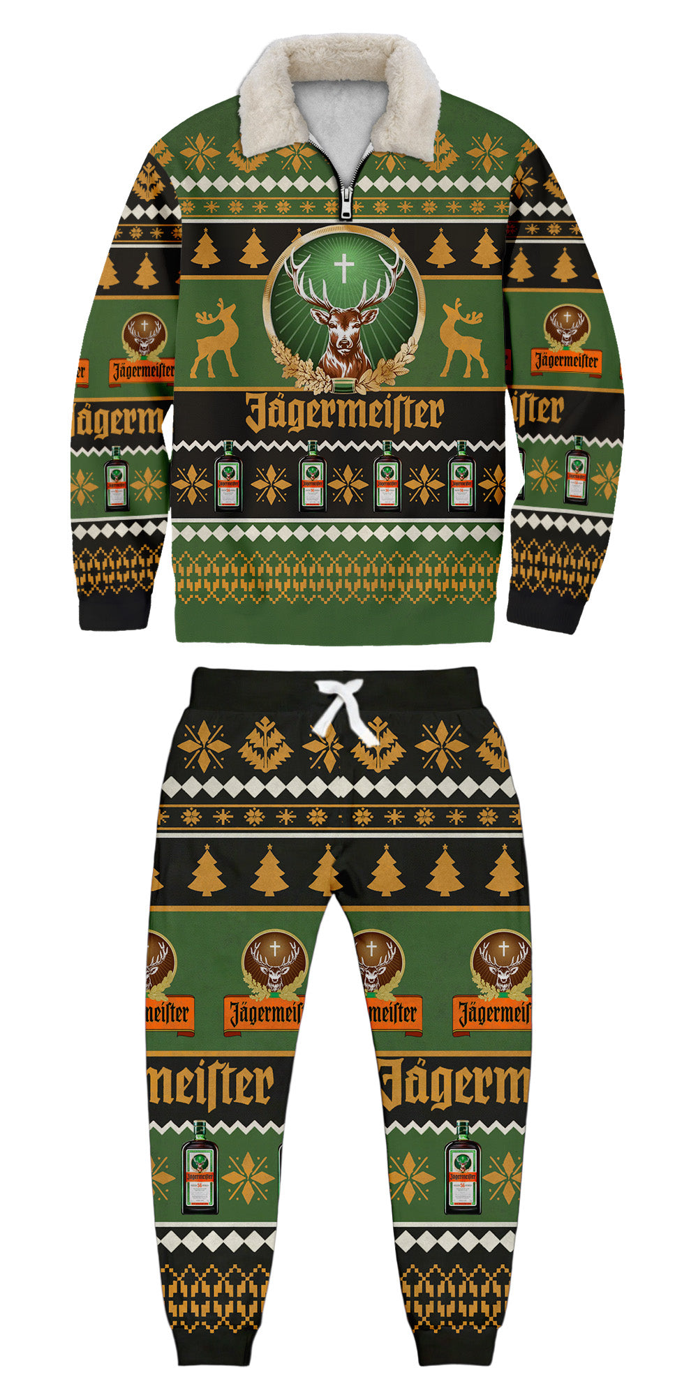 Unisex 3D Printed Jagermeister Ugly Quarter Zip Sweatshirt & Sweatpant Set-3