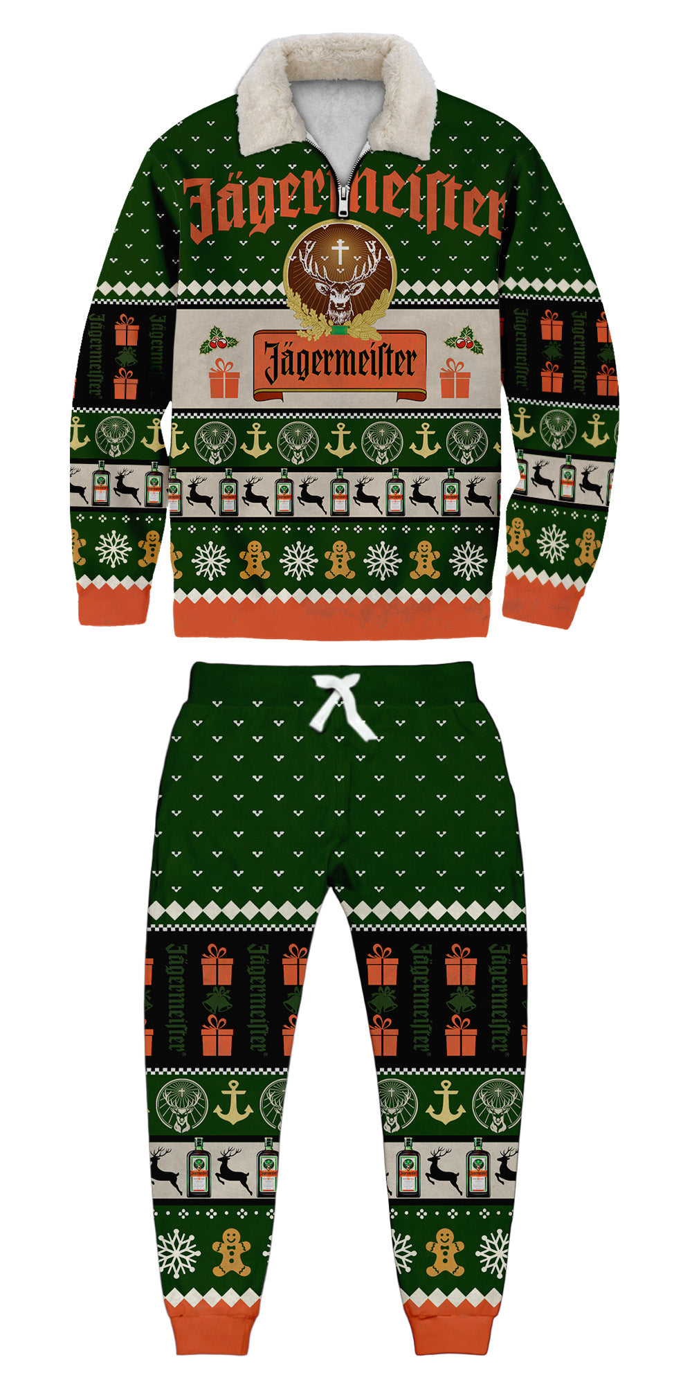 Unisex 3D Printed Jagermeister Ugly Quarter Zip Sweatshirt & Sweatpant Set-4
