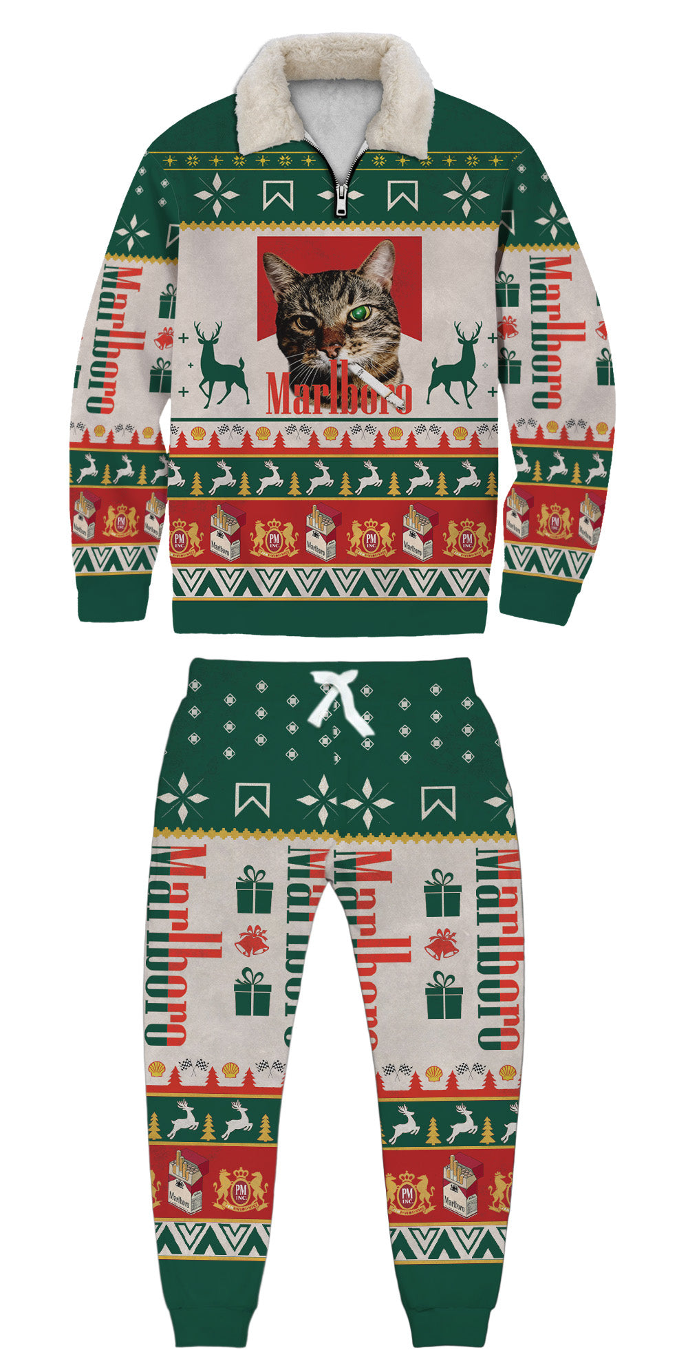 Unisex 3D Printed Marlboro Ugly Quarter Zip Sweatshirt & Sweatpant Set-5