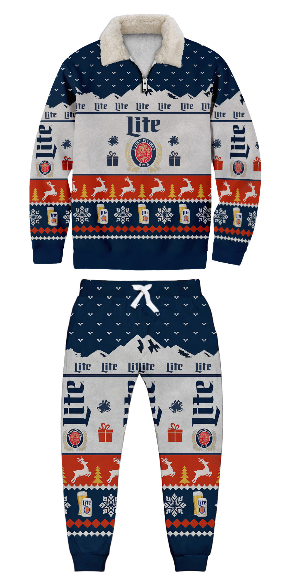 Unisex 3D Printed Miller Lite Ugly Ugly Quarter Zip Sweatshirt & Sweatpant Set-11