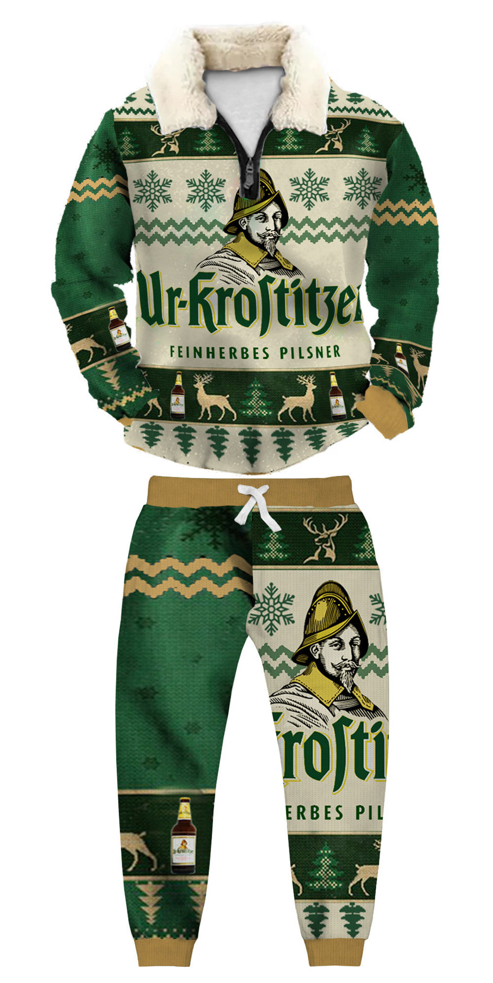 Unisex 3D Printed Christmas Ugly Quarter Zip Sweatshirt & Sweatpant Set