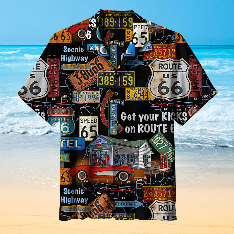 Very cool Route 66 signage on black background Unisex Hawaiian Shirt