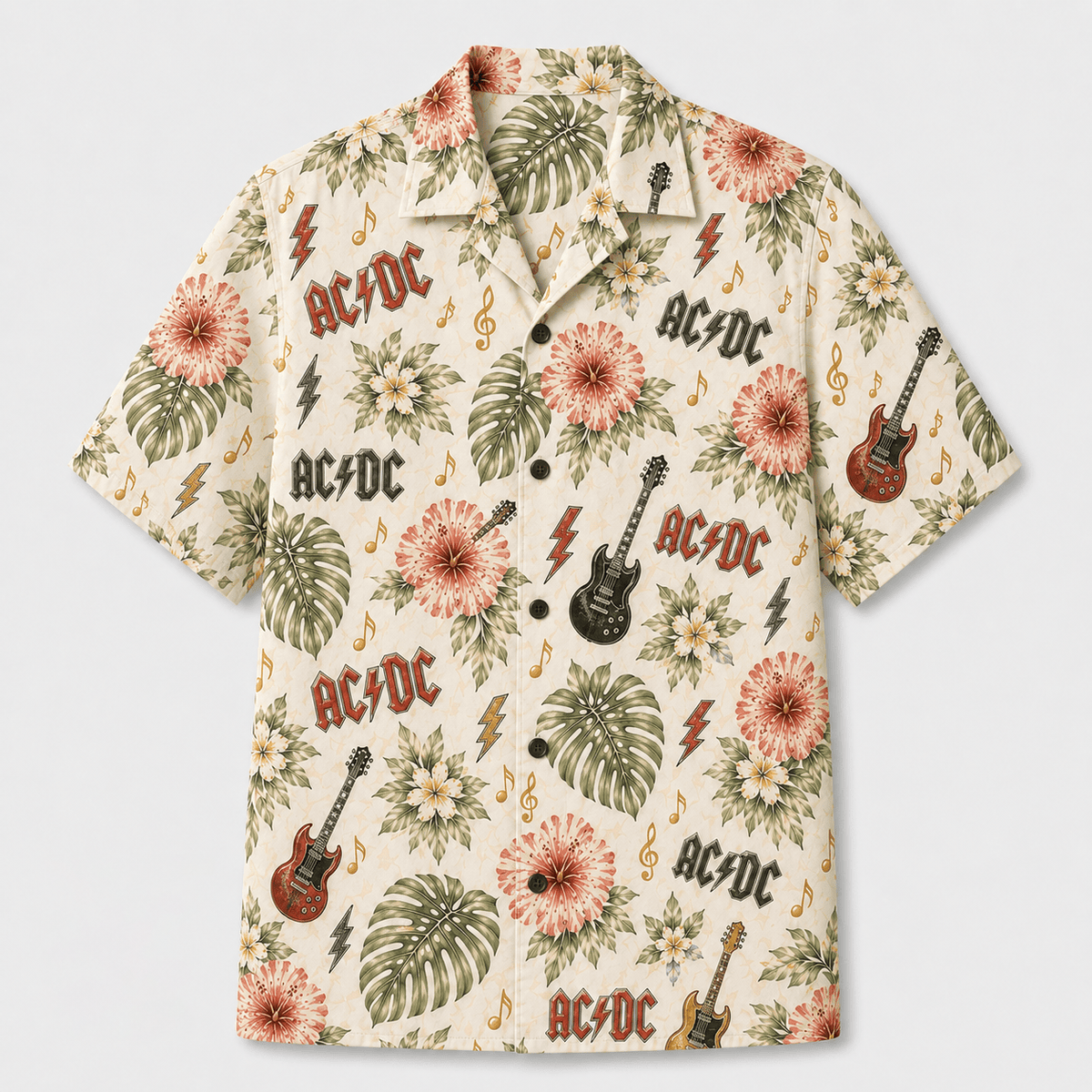 Vintage Electric Guitar Floral Tropical Hawaiian Shirt