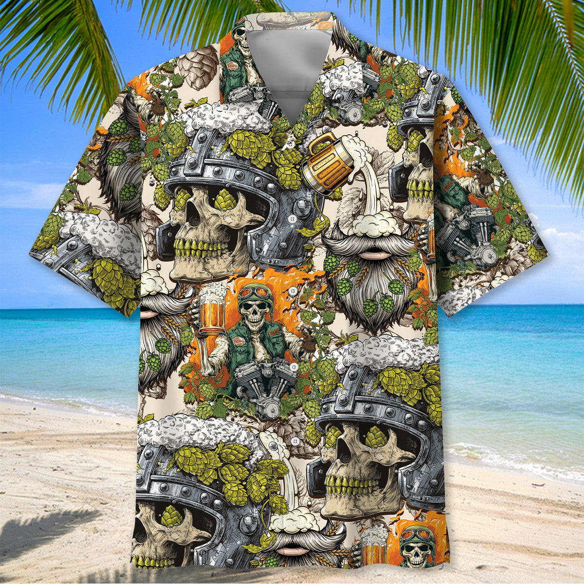 Vintage Beer Mug Skull Funny Hawaiian Shirt