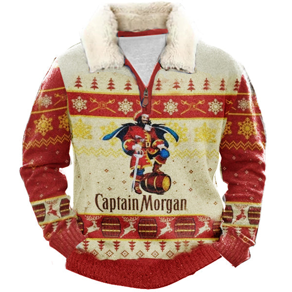 Vintage Holiday Print Ugly Quarter Zip Sweatshirt