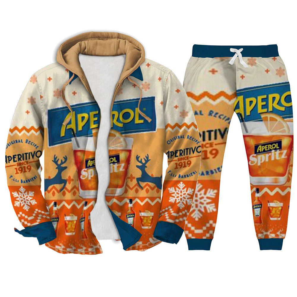 Vintage Orange Geometric Print Ugly Zip Hoodie & Sweatpant Set