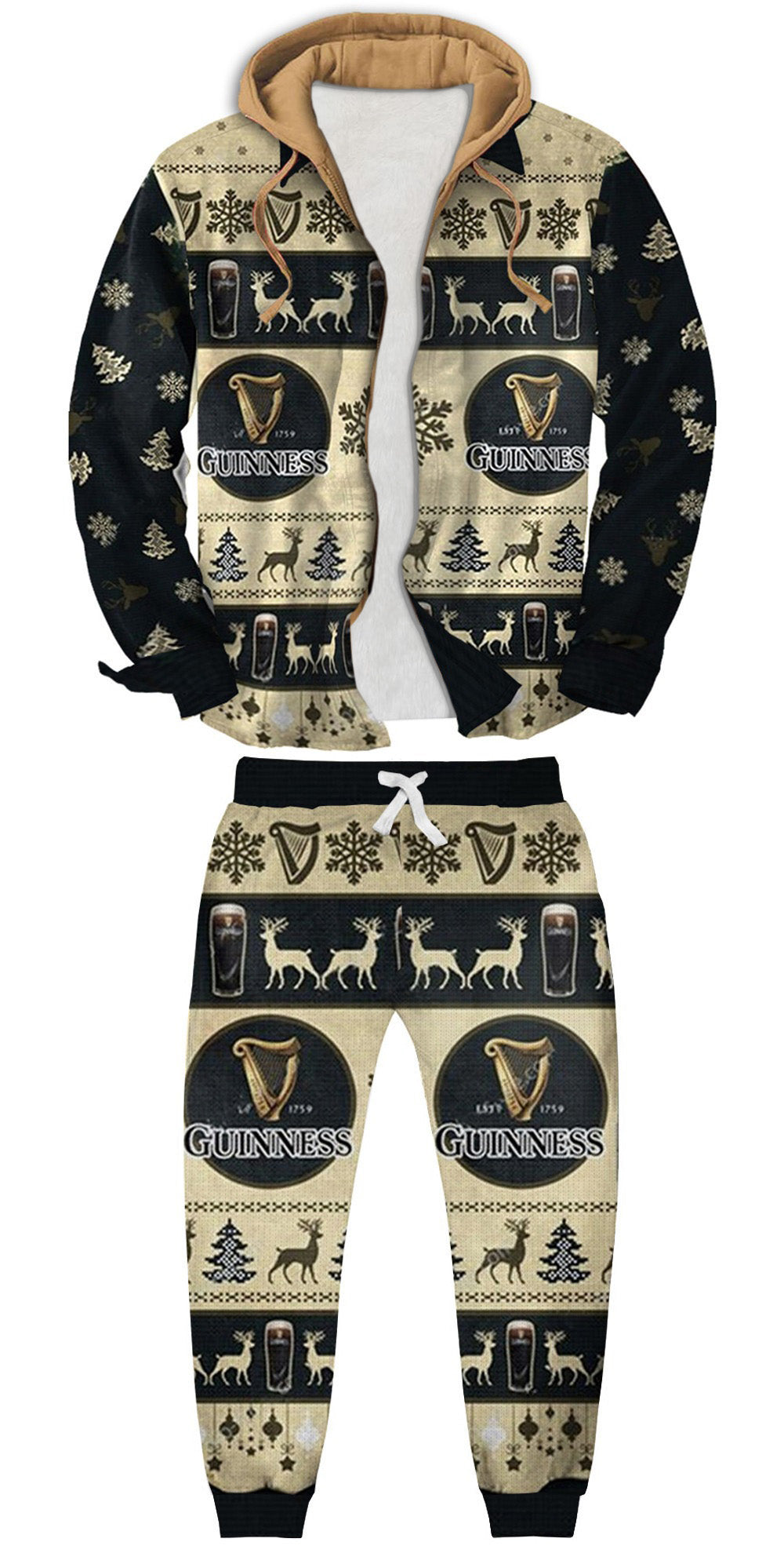 Vintage Textured Pattern Ugly Zip Hoodie & Sweatpant Set