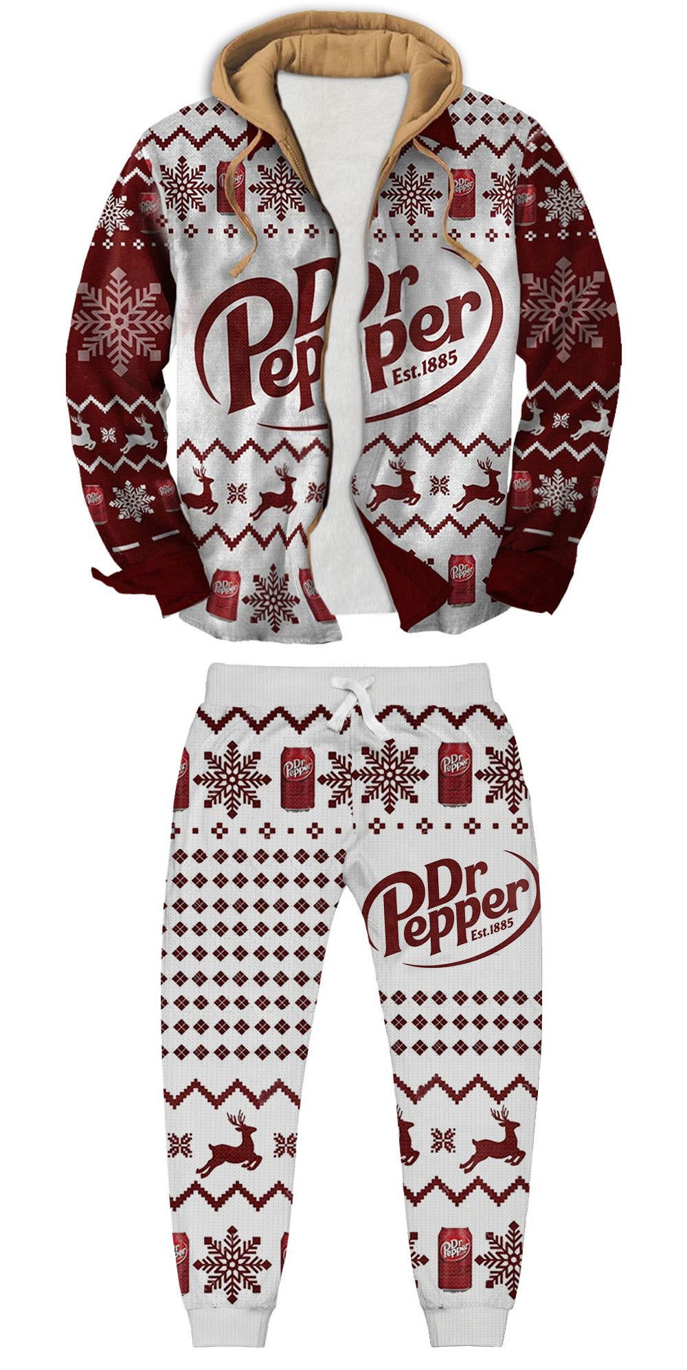 Wine Red Pattern Ugly Zip Hoodie & Sweatpant Set