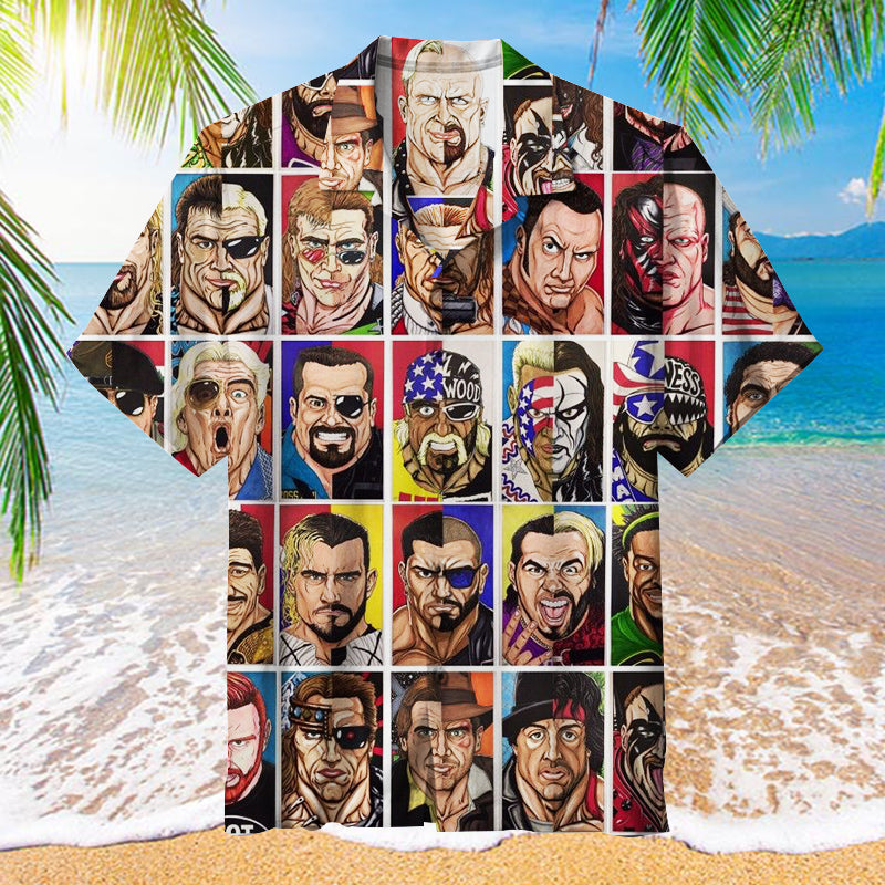 Wrestling Character Collage Art Hawaiian Shirt
