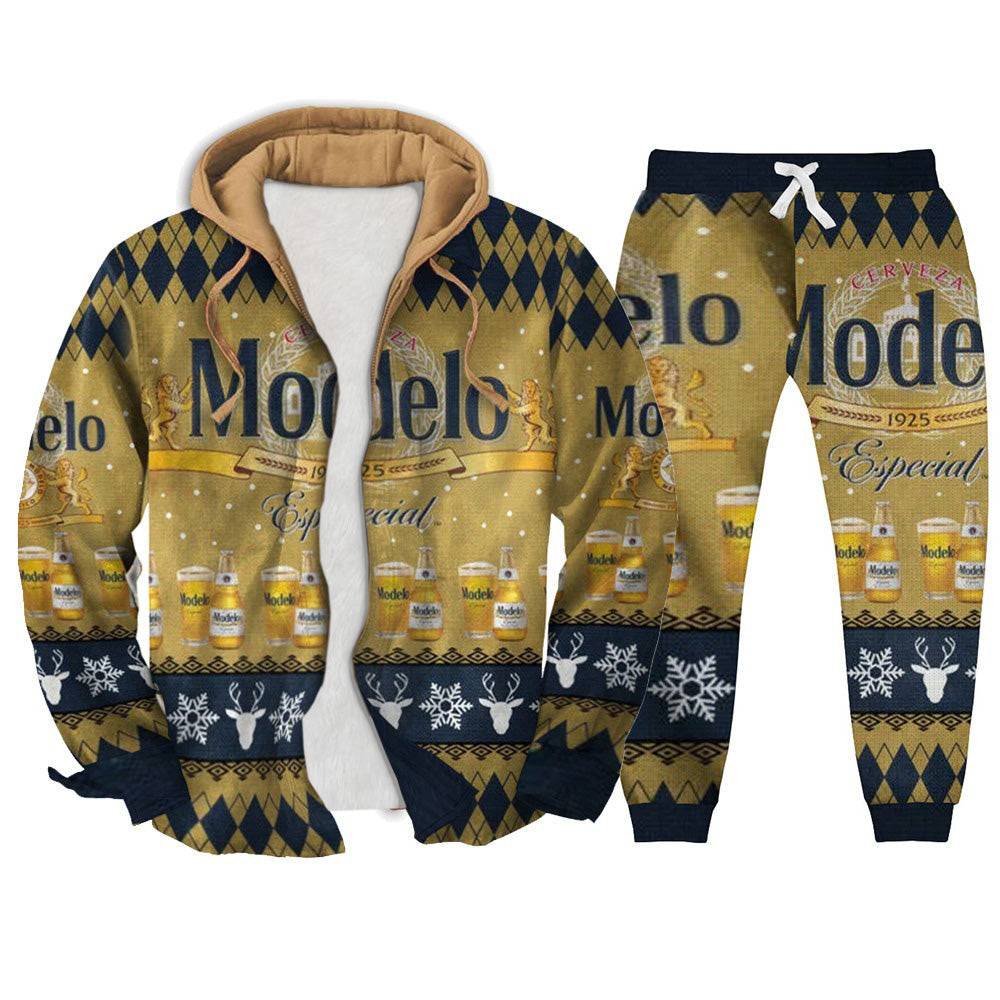 Yellow Geometric Print Ugly Zip Hoodie & Sweatpant Set